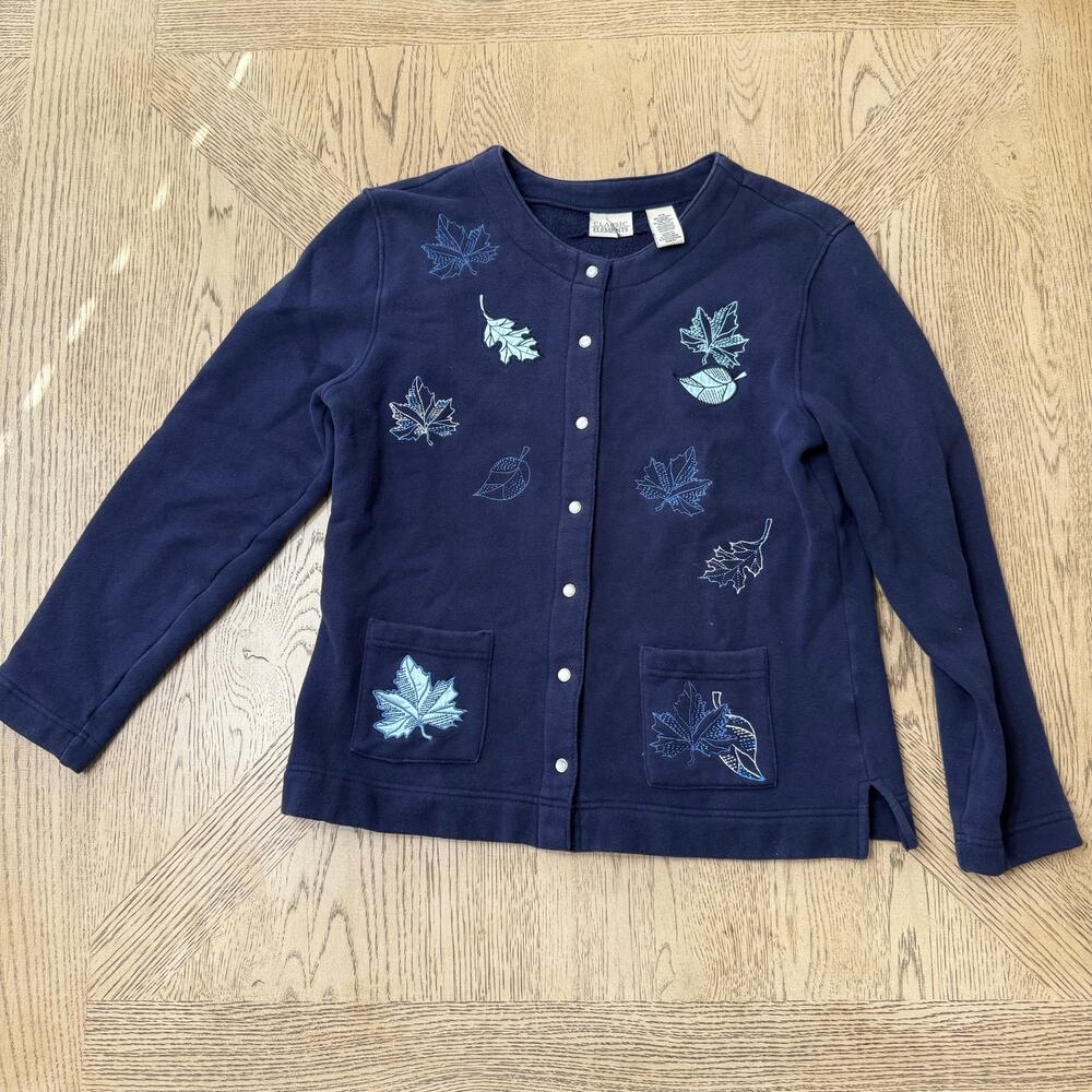 Classic Elements Pearl Snap‎ Leaf Cardigan Sweater Medium